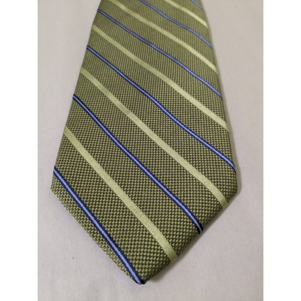 JOHNSTON & MURPHY Green Striped All Silk Handmade in New York Tie 59 x 3.75